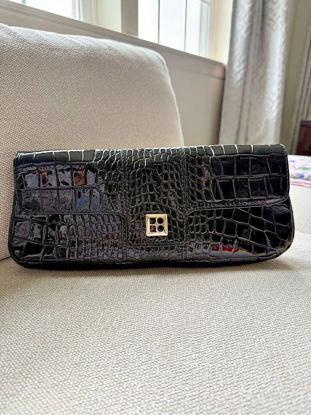 Kate spade vintage Crocodile Embossed Clutch in Black & Purple